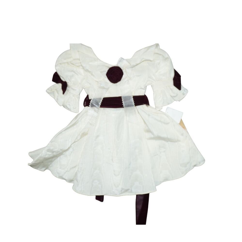 Vintage Jo Lene Moiré Party Dress w/ Velvet Sash Puff Sleeves 3T NWT USA